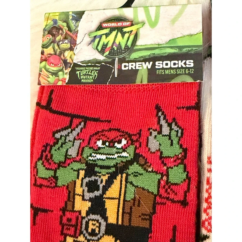 Teenage Mutant Ninja Turtles Crew Socks 3 Pair Bundle Raphael Leonardo TMNT Logo